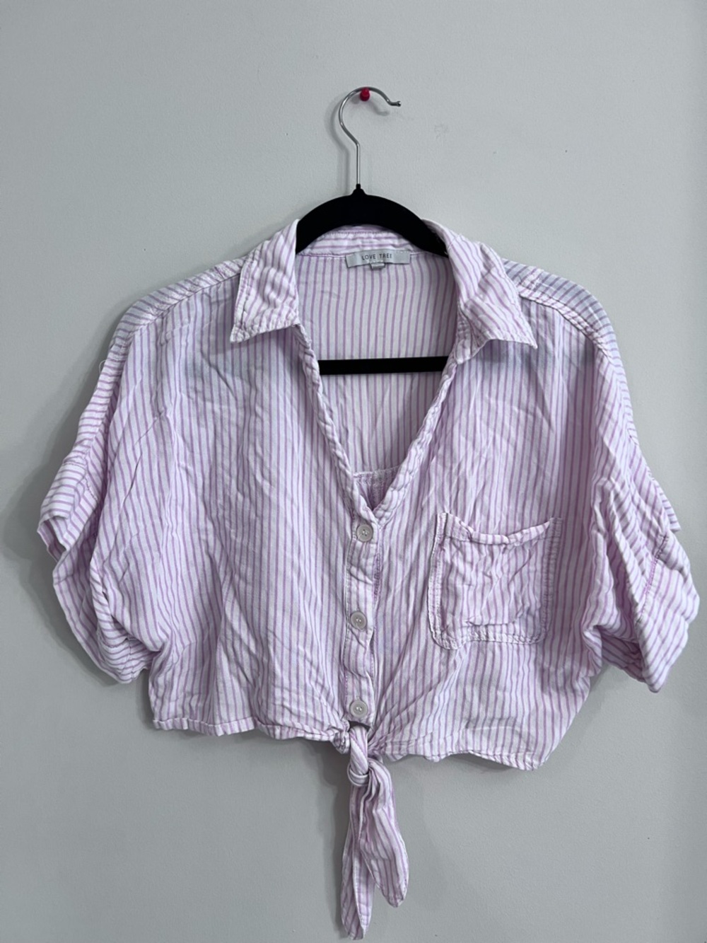 Tie-Front Pink Stripe Button-Up Top